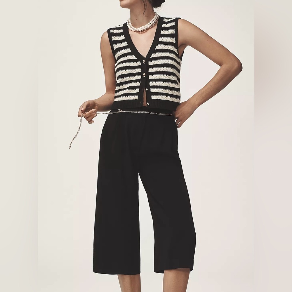 NWT Size M - Anthropologie Pleated Wide Leg Culotte Trousers in Black
